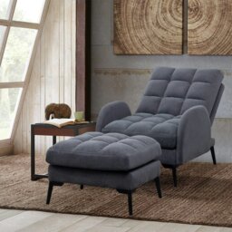 Rackhams Upholstered Adjustable Backrest Velvet Sleeper Recliner Come with Ottoman - DarkOrange - thumbnail 5