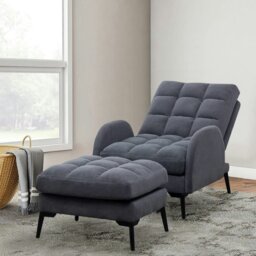 Rackhams Upholstered Adjustable Backrest Velvet Sleeper Recliner Come with Ottoman - DarkOrange - thumbnail 6