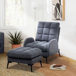 Rackhams Upholstered Adjustable Backrest Velvet Sleeper Recliner Come with Ottoman - DarkOrange - thumbnail 2