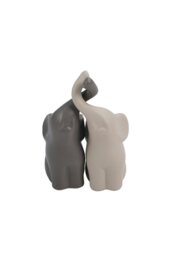 Rackhams Set of 2 Ceramic Couple Elephant Statue Figurine Ornaments - Grey