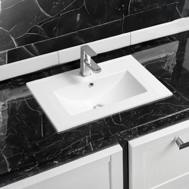 Rackhams 4003 Ceramic 61cm Thin-Edge Inset Basin with Deep Scoop - White - Ceramic - 61cm - image 1