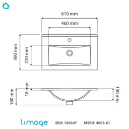 Rackhams 4003 Ceramic 61cm Thin-Edge Inset Basin with Deep Scoop - White - Ceramic - 61cm - thumbnail 3