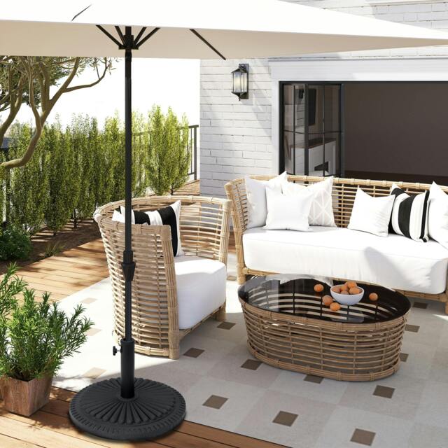 Rackhams 14kg Garden Parasol Base, Round Resin Sun Umbrella Base, Outdoor Umbrella Stand for 38mm or 48mm Outdoor Umbrella Poles, Bronze Tone - image 1