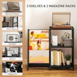 Rackhams Record Player Stand, 3-Tier Side Table with Vinyl Record Storage - thumbnail 4