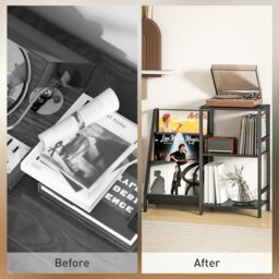 Rackhams Record Player Stand, 3-Tier Side Table with Vinyl Record Storage - thumbnail 5