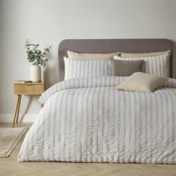 Rackhams So Soft Seersucker Stripe Natural Duvet Cover Set - King - thumbnail 2