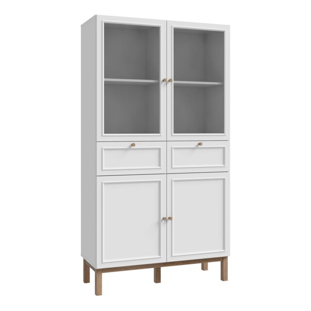 Rackhams Wensley Display Cabinet with 2 Doors 2 Drawers and 2 Glass Doors in Light Grey and Oak - Full Assembly Required - Light Grey & Oak - Matt - image 1