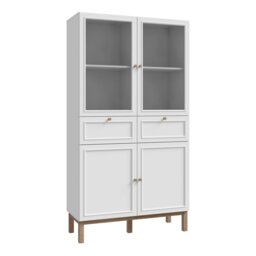 Rackhams Wensley Display Cabinet with 2 Doors 2 Drawers and 2 Glass Doors in Light Grey and Oak - Full Assembly Required - Light Grey & Oak - Matt