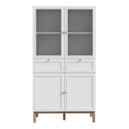 Rackhams Wensley Display Cabinet with 2 Doors 2 Drawers and 2 Glass Doors in Light Grey and Oak - Full Assembly Required - Light Grey & Oak - Matt - thumbnail 2