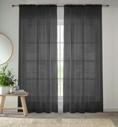 "Rackhams Crystal Plain Sheer Voile Panel Curtains Panel - Pair with Rod Pocket Header - Cream - 57"" (145cm) Width x 72"" (183cm) Drop" - thumbnail 4