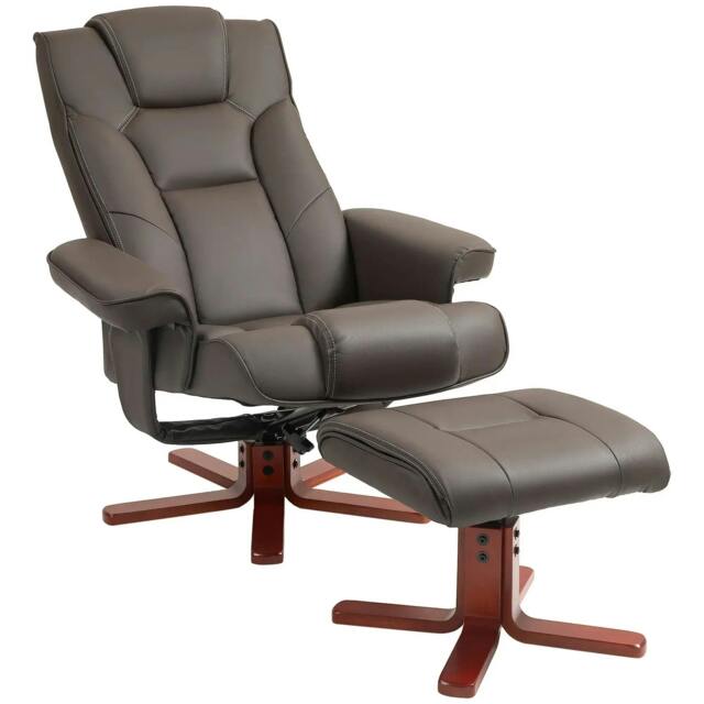 Rackhams Faux Leather Manual Recliner and Footstool Set - Brown