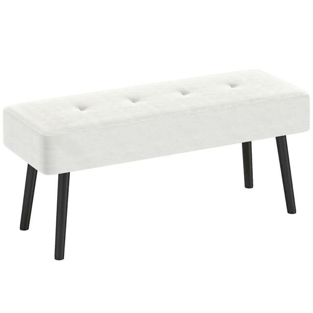 Rackhams End of Bed Bench, Corduroy Bedroom Bench with Thick Padding and Steel Legs, Tufted Window Seat for Entryway, Living Room, Cream White