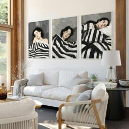 Rackhams Extra Large Wall Art For Living Room - Set of 3 Boho Women Wall art Prints - 20 x 30 in / 50 x 76 cm - Satin Photo paper 280 gsm - Oak Frame - thumbnail 5
