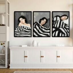 Rackhams Extra Large Wall Art For Living Room - Set of 3 Boho Women Wall art Prints - 20 x 30 in / 50 x 76 cm - Satin Photo paper 280 gsm - Oak Frame - thumbnail 4