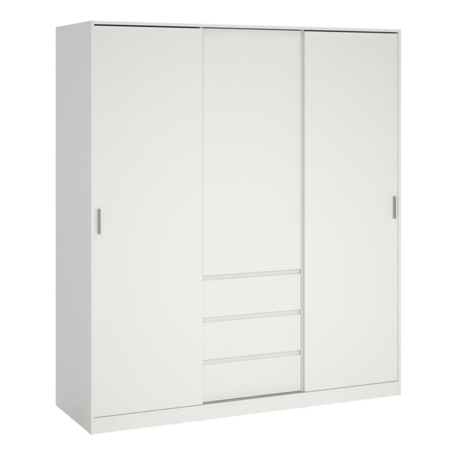 Rackhams Naia Wardrobe with 2 sliding Doors + 1 Door + 3 drawers in White - White - Malemine - 1 - image 1