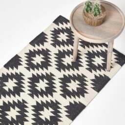 Rackhams Zurich Handwoven Black and White Cotton Geometric Kilim Rug - 66 x 200 cm - thumbnail 2