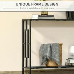 Rackhams Industrial Console Table with Storage Shelf, Narrow Hallway Dressing Desk with Metal Frame for Living Room, Bedroom, Grey and Black - Grey - thumbnail 6