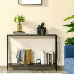 Rackhams Industrial Console Table with Storage Shelf, Narrow Hallway Dressing Desk with Metal Frame for Living Room, Bedroom, Grey and Black - Grey - thumbnail 2