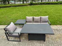 Rackhams Aluminium Garden Furniture Set 4 Piece Aluminium Lounge Seating Adjustable Rising Lifting Dining Table Set with Cushions Side Table Dark Grey - thumbnail 2