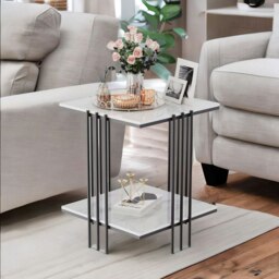 Rackhams 2 Tier Square Faux Marble Side Table Black - thumbnail 5