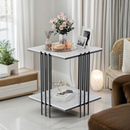 Rackhams 2 Tier Square Faux Marble Side Table Black - thumbnail 4