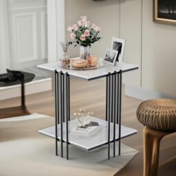 Rackhams 2 Tier Square Faux Marble Side Table Black - thumbnail 1
