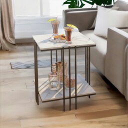 Rackhams 2 Tier Square Faux Marble Side Table Black - thumbnail 3