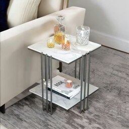 Rackhams 2 Tier Square Faux Marble Side Table Black - thumbnail 2