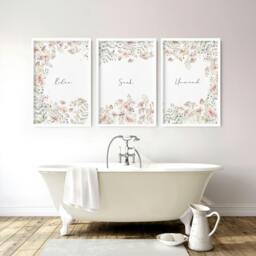 Rackhams Bathroom Decor On Wall - Set of 3 wall art prints - 16 x 22 inches / 40.65 cm x 56 cm - Polyester Canvas 260 gsm - Canvas wrapped