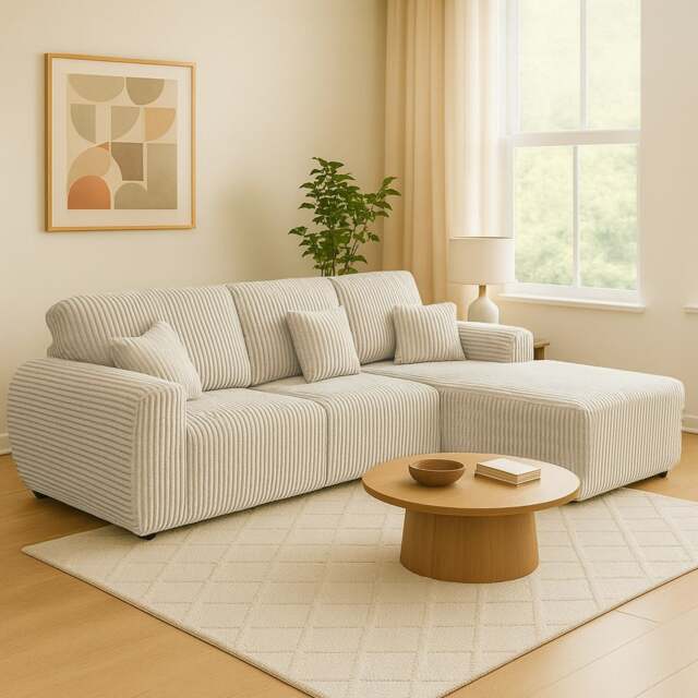 Rackhams Vinci Soft Chunky Jumbo Cord 4 Seater Corner Sofa - Cream - Right Hand Facing - image 1