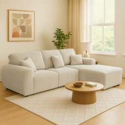 Rackhams Vinci Soft Chunky Jumbo Cord 4 Seater Corner Sofa - Cream - Right Hand Facing