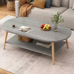 Rackhams Grey Modern Double-Layer Coffee Table Space-Saving Living Room Side Table Easy to Assemble - 1 - Wood - GREY - thumbnail 2