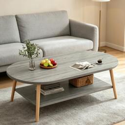 Rackhams Grey Modern Double-Layer Coffee Table Space-Saving Living Room Side Table Easy to Assemble - 1 - Wood - GREY - thumbnail 5