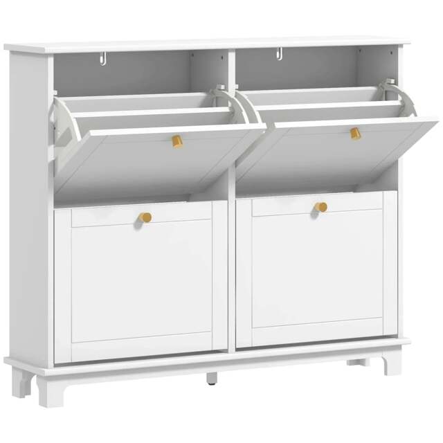 Rackhams Narrow Shoe Storage Cabinet, Slim Shoe Cabinet with 4 Flip Drawers, Adjustable Shelves for 16 Pairs of Shoes, White