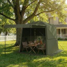 Rackhams 2 x 2 m Waterproof Pop Up Gazebo with Awning, Sides - Khaki - 198 x 198 x 197 cm - Pop Up Canopy - thumbnail 2