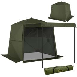 Rackhams 2 x 2 m Waterproof Pop Up Gazebo with Awning, Sides - Khaki - 198 x 198 x 197 cm - Pop Up Canopy - thumbnail 3