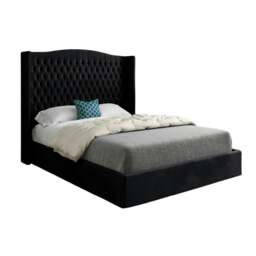 Rackhams Rana Curved Top Winged Upholstered Soft Velvet Bed Frame - Black - Black - Small double - thumbnail 5