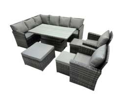 Rackhams 11 Seat Rattan Outdoor Patio Height Adjustable Rising Lifting Table Corner Sofa Set with 3 Stool 2 Chairs for Garden Backyard Dark Grey Mixed - thumbnail 2