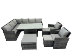 Rackhams 11 Seat Rattan Outdoor Patio Height Adjustable Rising Lifting Table Corner Sofa Set with 3 Stool 2 Chairs for Garden Backyard Dark Grey Mixed - thumbnail 1