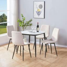 Rackhams Aspen Dining Set - White Sintered Stone Square Table & 4 Straight Stitch Dining Chairs - Natural - thumbnail 1