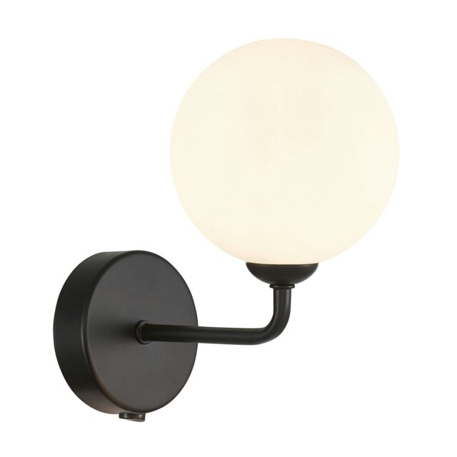 Rackhams Contemporary Chic Matte Black Wall Light with Opal White Globe Glass Shade - image 1