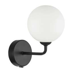 Rackhams Contemporary Chic Matte Black Wall Light with Opal White Globe Glass Shade - thumbnail 2