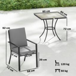 Rackhams 5 Pieces Outdoor Dining Set with Cushions, Garden Dining Set for 4 - Galvanised steel, Polyester - 5-piece set - Table: 80 x 80 x 72 cm, Chair: 58 x 72 x 92 cm - thumbnail 3