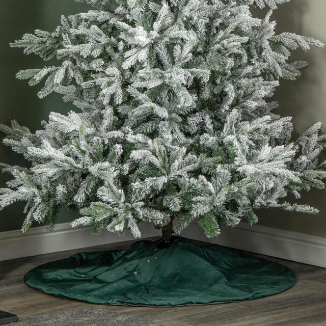 Rackhams 1.2m Soft Dark Green Velour Christmas Tree Skirt with Gold Star Print - image 1