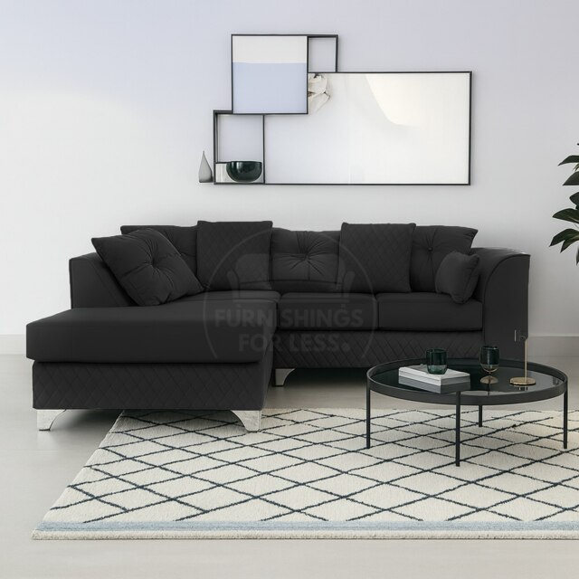 Rackhams Victoria Modern Plush Velvet 4 Seater Corner Sofa - Black - Left Hand Facing - image 1