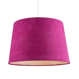 Rackhams Hot Pink Velvet Fabric 12 Inch Drum Lamp Shade with White Cotton Inner - thumbnail 2