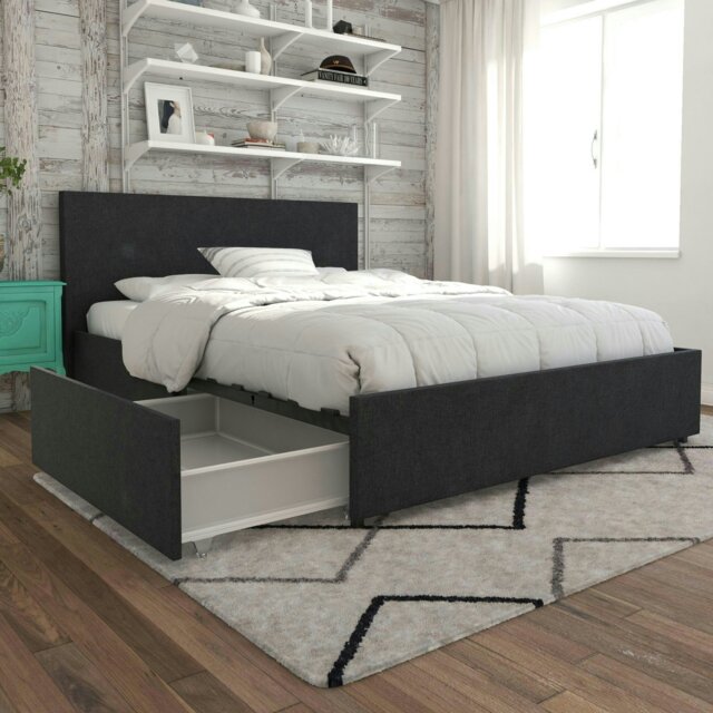 Rackhams Kelly Bed with Storage Fabric Dark Grey - Double - image 1