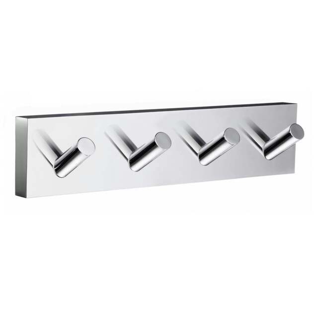 Rackhams Polished Chrome Quadruple Towel Hook Rail 40mm x 178mm Wall Mounted Bathroom Rectangular Robe Hooks Clothes Hanger Coat Peg - image 1