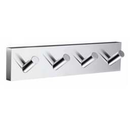 Rackhams Polished Chrome Quadruple Towel Hook Rail 40mm x 178mm Wall Mounted Bathroom Rectangular Robe Hooks Clothes Hanger Coat Peg