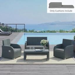 Rackhams Outdoor Seat Cushion Pads for Rattan Furniture, 3 PCs Garden Furniture Cushions, Dark Grey - thumbnail 2
